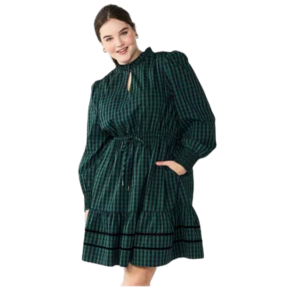 Draper James RSVP Long Sleeve Tiered Dress, Green, Various Plus Size  XXL  3X